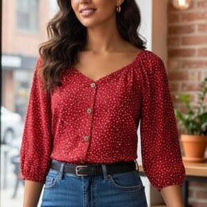 Urban Romantics Red Polka Dot Peasant Blouse – Size M